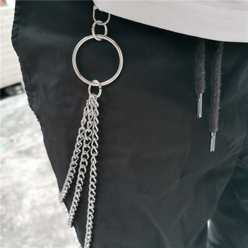 [Chain Link Metal Punk Trousers] Metal Pant Chain Punk Hip-hop Trousers Chain Waist Link Metal Wallet Silvery Color Key Chain Keyring Jeans Accessories