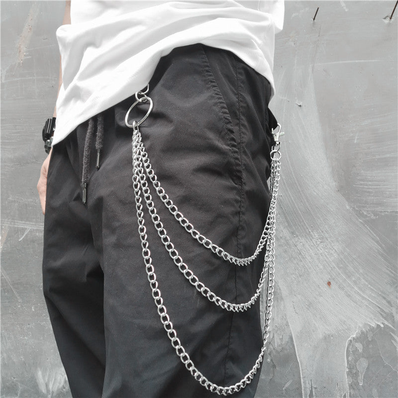 [Chain Link Metal Punk Trousers] Metal Pant Chain Punk Hip-hop Trousers Chain Waist Link Metal Wallet Silvery Color Key Chain Keyring Jeans Accessories