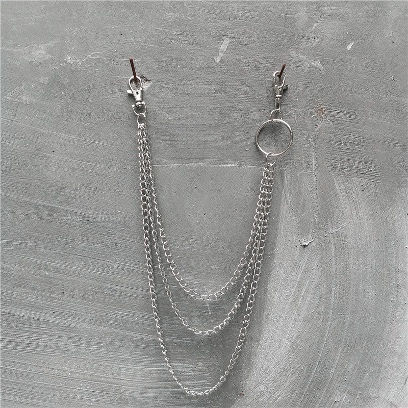 [Chain Link Metal Punk Trousers] Metal Pant Chain Punk Hip-hop Trousers Chain Waist Link Metal Wallet Silvery Color Key Chain Keyring Jeans Accessories