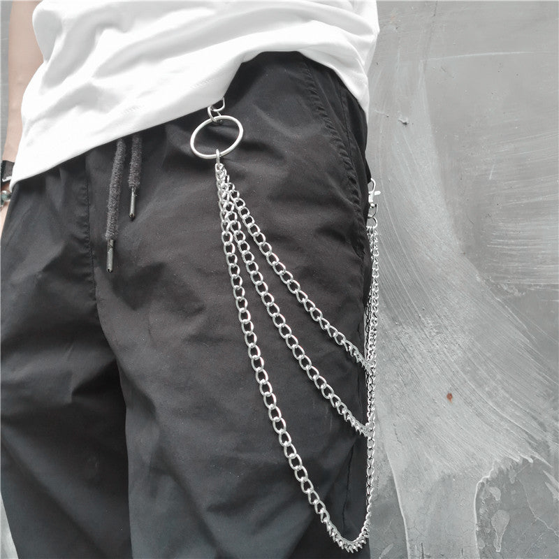 [Chain Link Metal Punk Trousers] Metal Pant Chain Punk Hip-hop Trousers Chain Waist Link Metal Wallet Silvery Color Key Chain Keyring Jeans Accessories