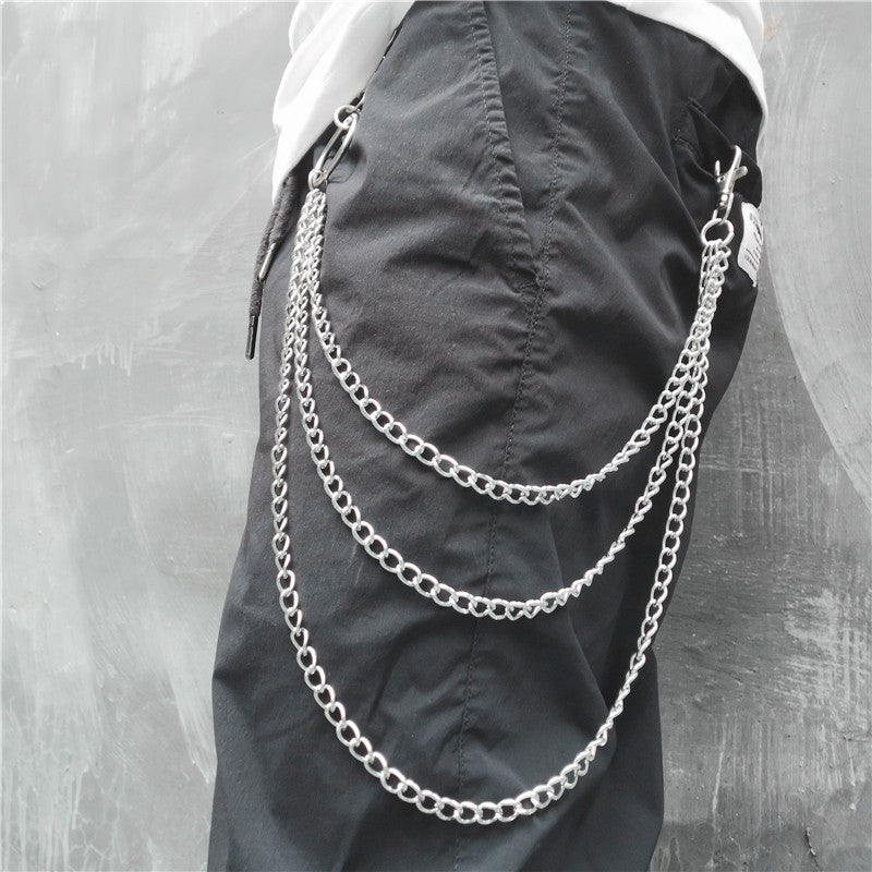 [Chain Link Metal Punk Trousers] Metal Pant Chain Punk Hip-hop Trousers Chain Waist Link Metal Wallet Silvery Color Key Chain Keyring Jeans Accessories