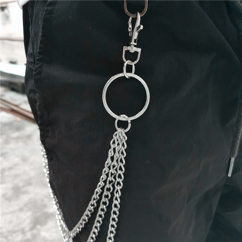 [Chain Link Metal Punk Trousers] Metal Pant Chain Punk Hip-hop Trousers Chain Waist Link Metal Wallet Silvery Color Key Chain Keyring Jeans Accessories