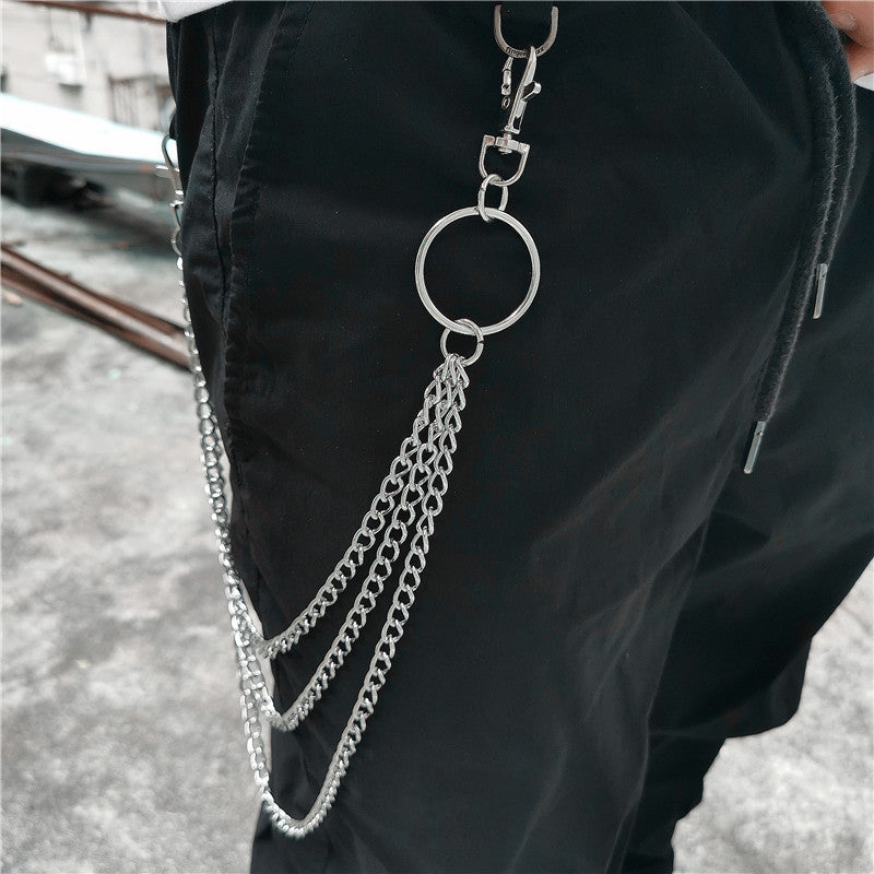 [Chain Link Metal Punk Trousers] Metal Pant Chain Punk Hip-hop Trousers Chain Waist Link Metal Wallet Silvery Color Key Chain Keyring Jeans Accessories