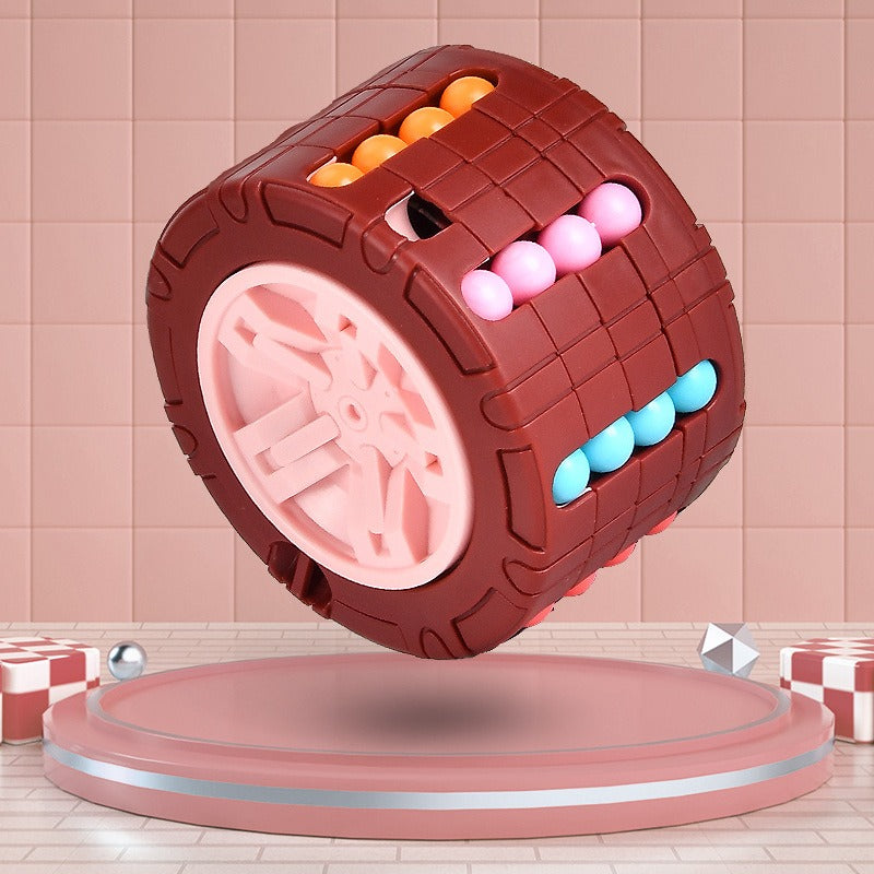 3D Cylinder Cube Toy Magical Bean Gyro Rotating Slide Puzzle Games for Stress Relief in Children Educational Toys (Red, Blue, Black)
