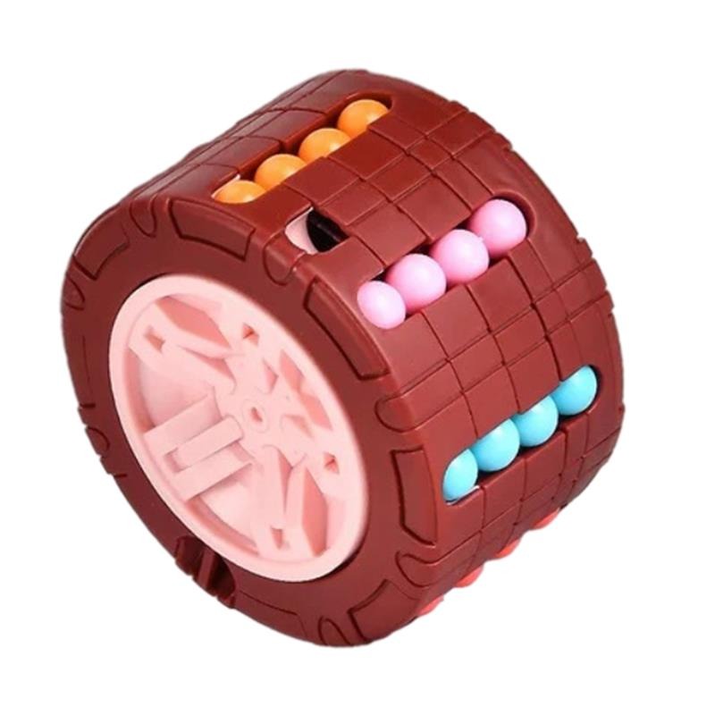 3D Cylinder Cube Toy Magical Bean Gyro Rotating Slide Puzzle Games for Stress Relief in Children Educational Toys (Red, Blue, Black)