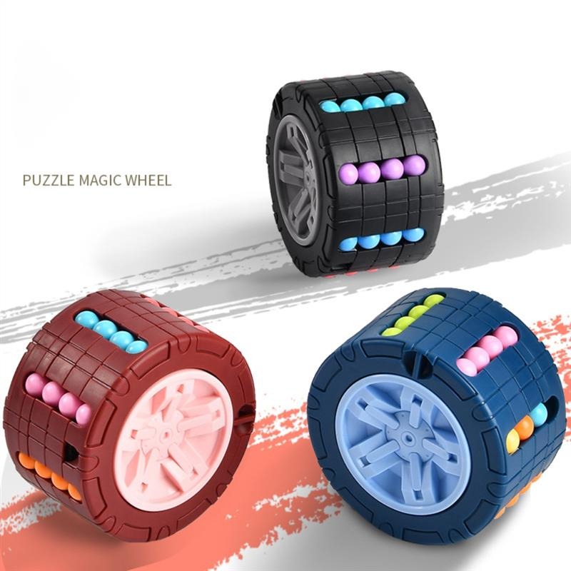 3D Cylinder Cube Toy Magical Bean Gyro Rotating Slide Puzzle Games for Stress Relief in Children Educational Toys (Red, Blue, Black)