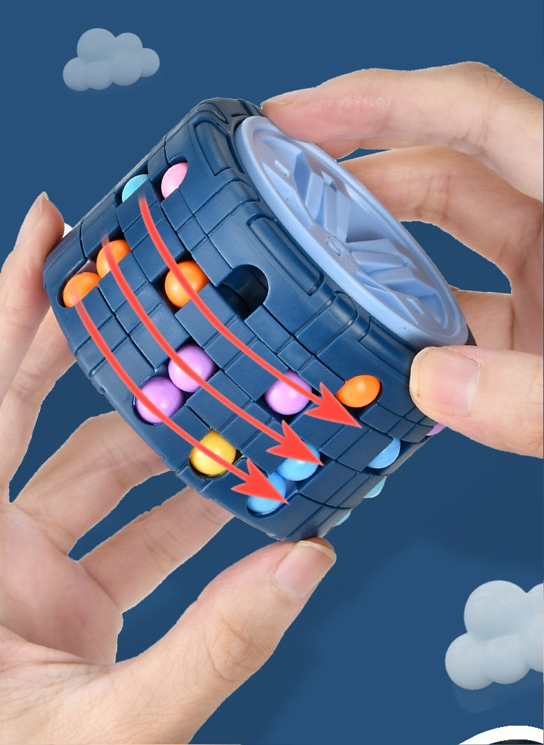 3D Cylinder Cube Toy Magical Bean Gyro Rotating Slide Puzzle Games for Stress Relief in Children Educational Toys (Red, Blue, Black)