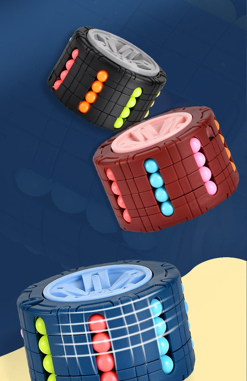 3D Cylinder Cube Toy Magical Bean Gyro Rotating Slide Puzzle Games for Stress Relief in Children Educational Toys (Red, Blue, Black)
