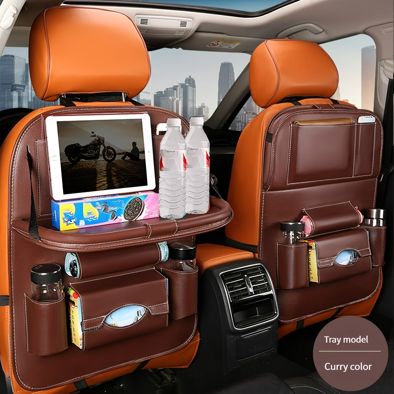 Upgrade Your Car With This Luxury PU Leather Storage Bag And Tray - Perfect For Snacks And Toys!