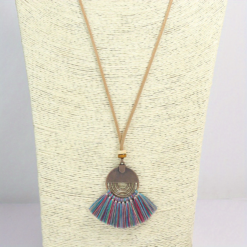 3pcs Ethnic Style Women's Fashion Pendant Necklace Set with Floral Tassel Pendant, Bronze Enamel Drip Zinc Alloy with Glass Rhinestone Inlay, Vintage Necklace