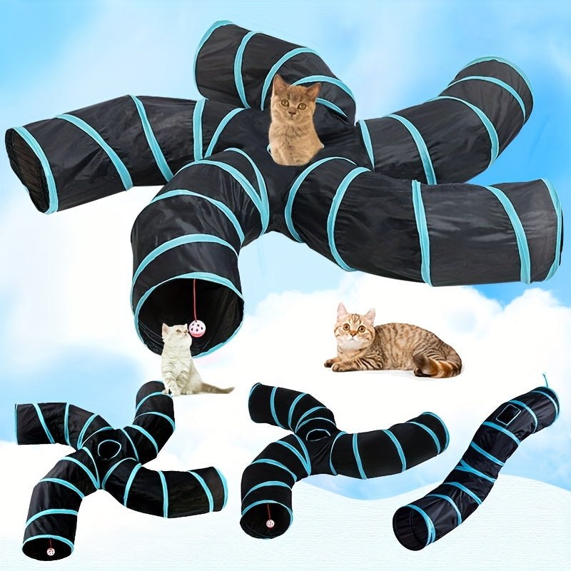 Cat Tunnel for Indoor Cats Large with Play Ball 2/3/4/5 Way Collapsible Interactive Peek Hole Pet Tube Toys for Puppy, Kitty, Kitten, Rabbit