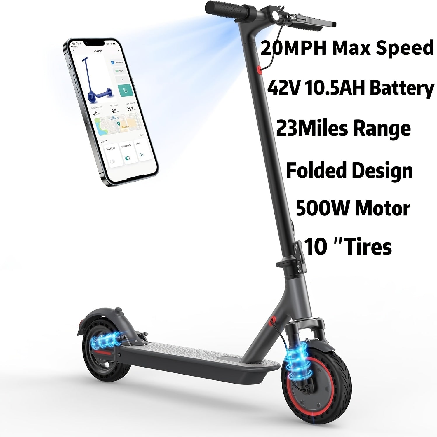 LADPED Folding Electric Scooter | 350W/500W Motor Optional, 36V-48V Battery, 8.5-14inches Anti-skid Solid Tires, Long Range, 15-20MPH Speed, Foldable Commuting E-Scooter for Adults, Surprise Birthday Gifts