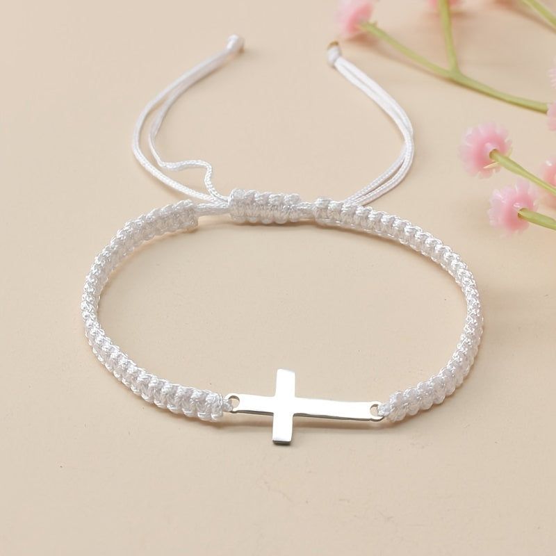 [Steel Cross Bracelet] Stainless Steel Adjustable 1pc Hand Woven Cross Bracelet | Men's Hand Jewelry