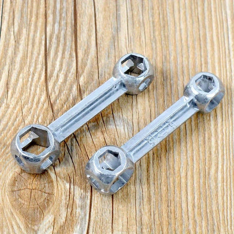 Versatile Bone-Shaped Hex Wrench for Bicycle Repair - Durable Zinc Alloy, Multi-Hole Design, Silvery