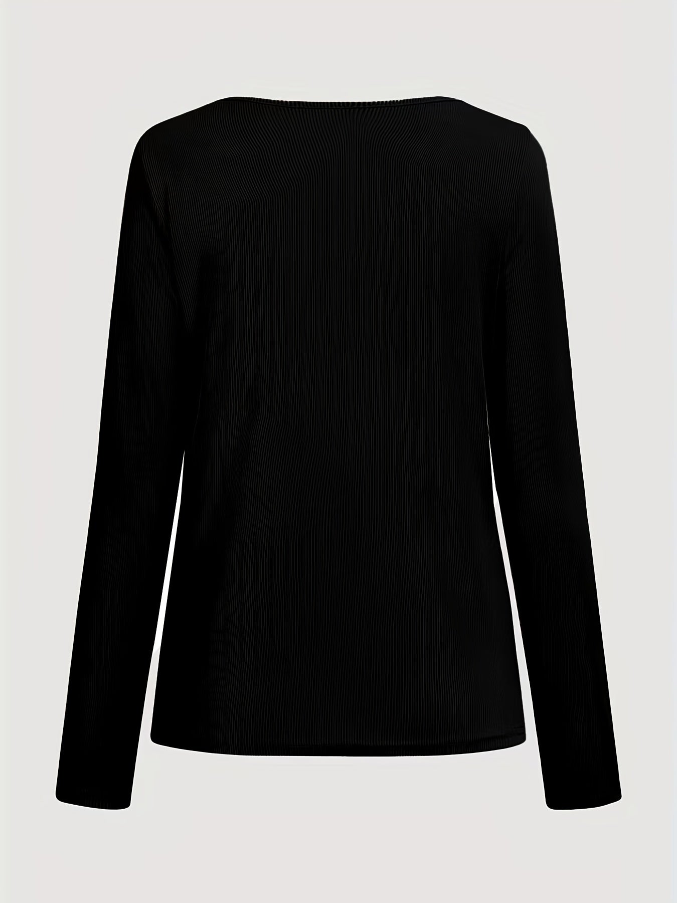Women'S Long Sleeve T-Shirt - Elegant Black Top with Metallic Golden Accent, Slim Fit Shirt for Casual & Formal Outfits, Spring/Fall Everyday Essential Wardrobe Staple, Ladies T Shirts, Spring Fall Apparel, Round Neckline, Du