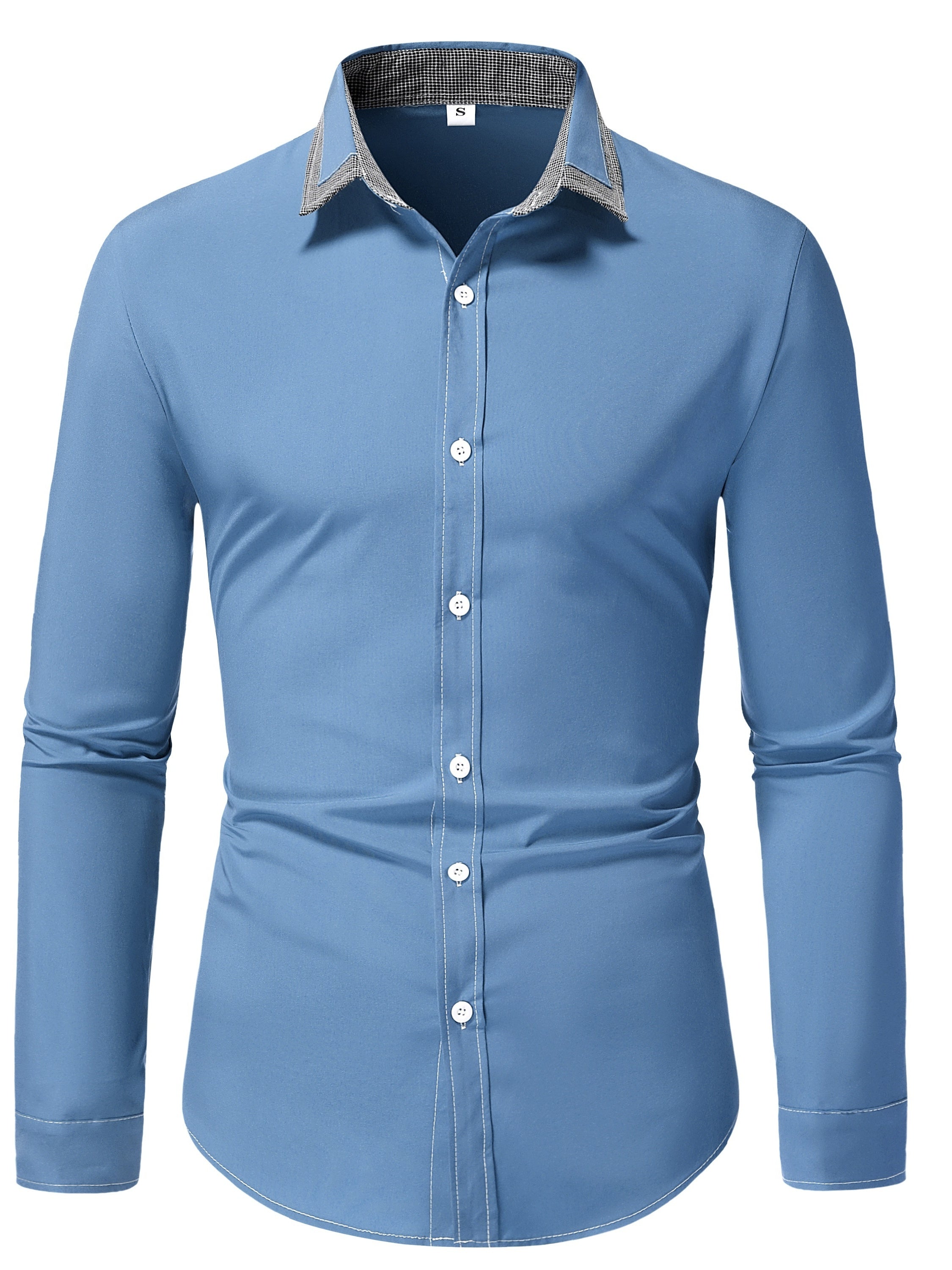 Men'S Color-Blocked Checkered Casual Long-Sleeve Shirt