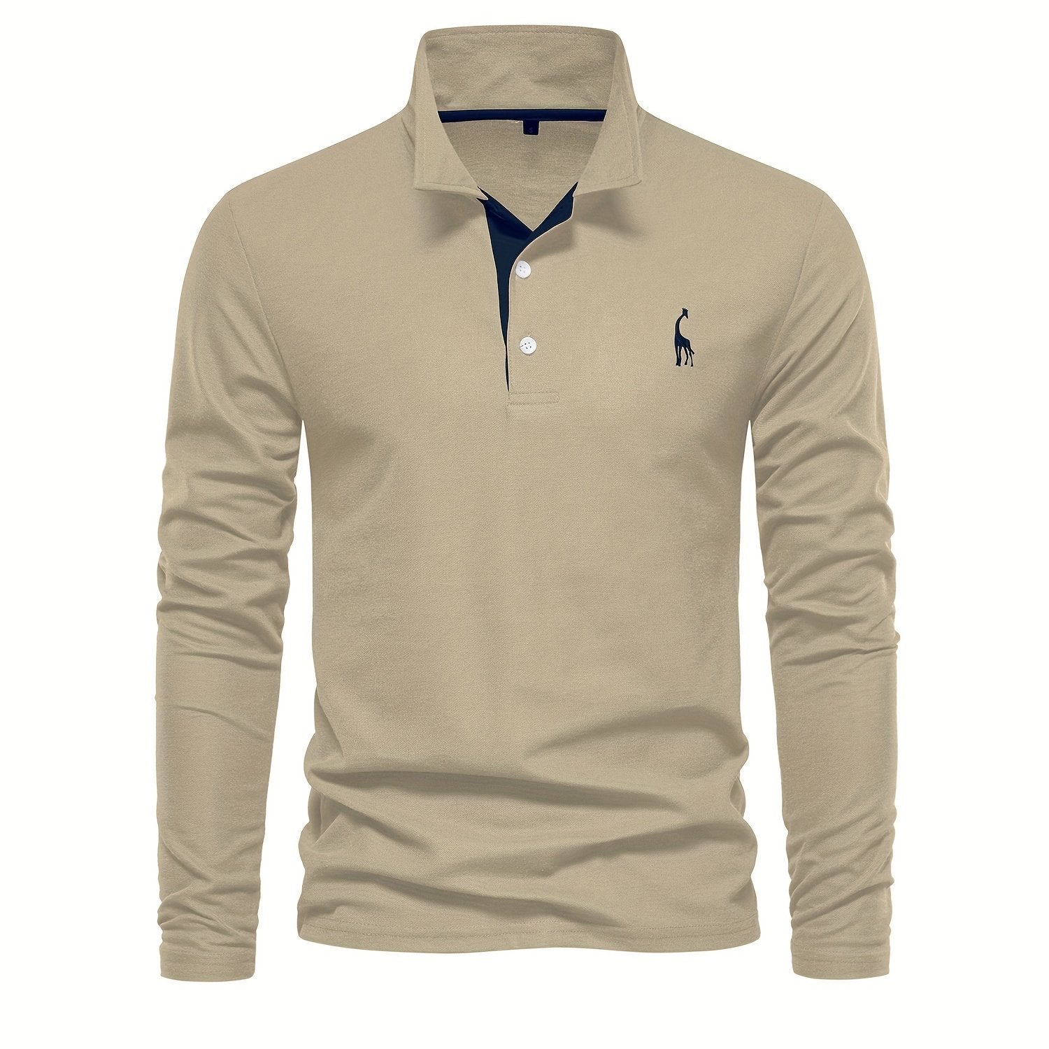 Men's Solid Giraffe Embroidery Long Sleeve Tennis Shirts, Slight Stretch All-match Fashion Men's Top