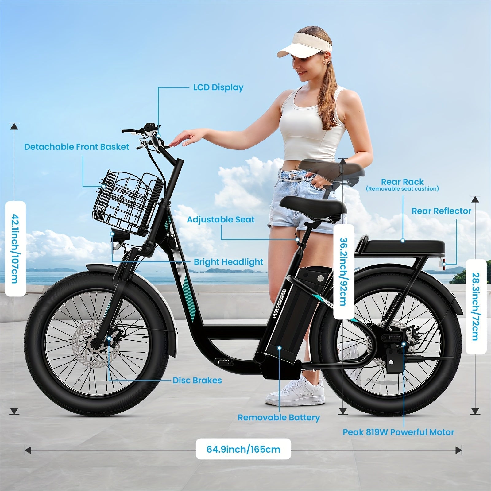 750W Electric Scooter with Seat, 500Wh 10400AH Lithium Battery, 30Miles Range & 20MPH Top Speed Adults E Scooter for Commuting, 20 X 3 Off-Road Tires, Adjustable Electric Scooter with Basket, Front Shock Absorber, Dual Dics B