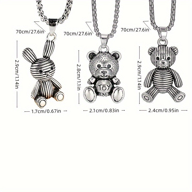 Little Bear Titanium 201 Stainless Steel Necklace Hip-Hop Rabbit Pendant Men's Minimalist Versatile Long Sweater Chain Accessory 27.56inch