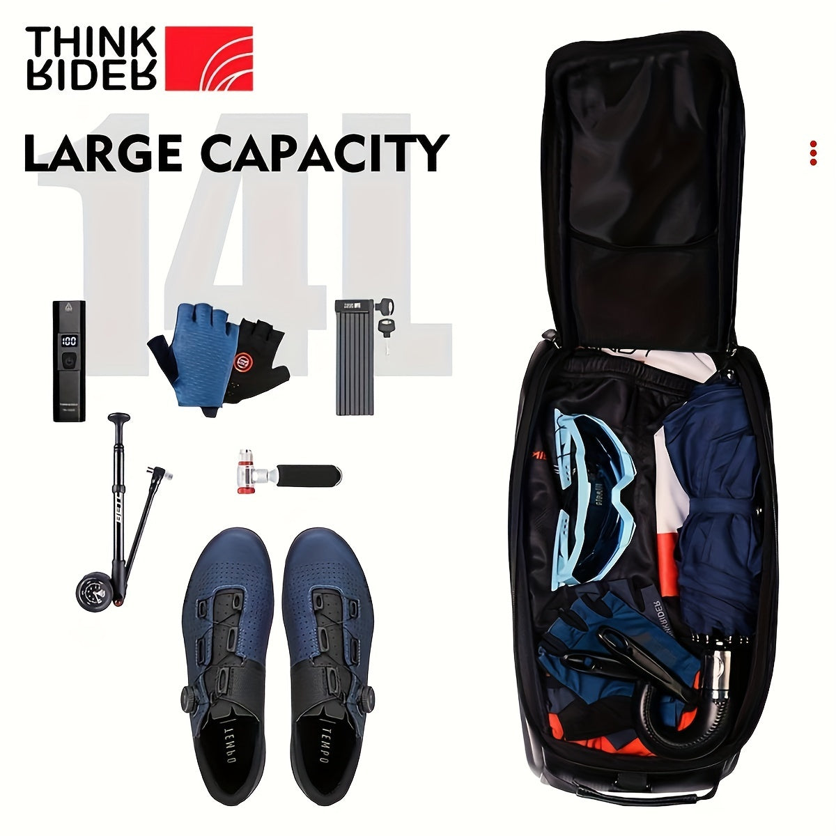 14L Hard Shell ThinkRider Bicycle Rear Hunch Bag - Anti-Splash Material, Rain Cover Included