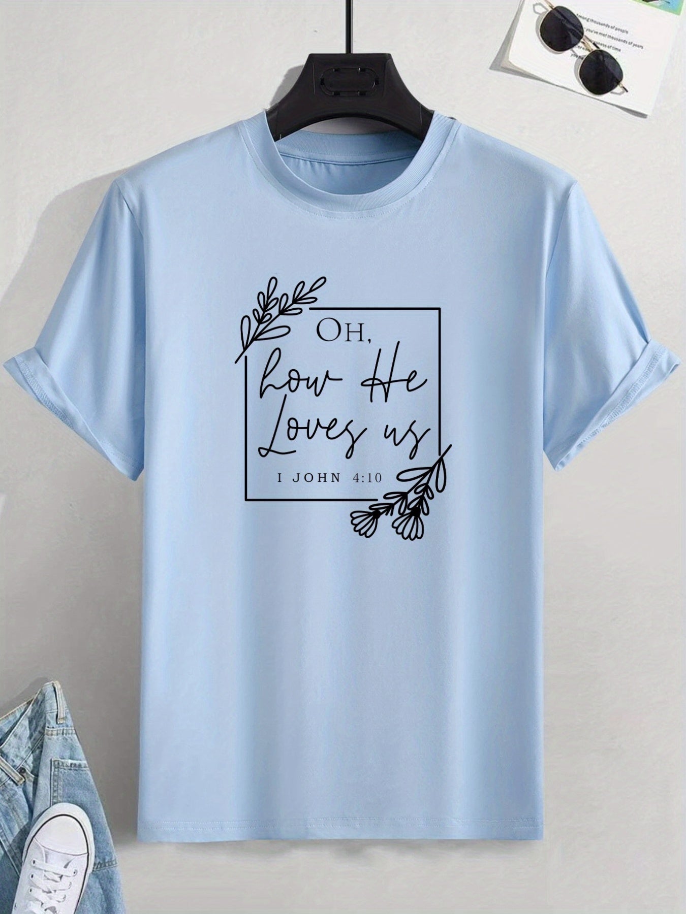 'Oh How He Loves Us' Round Neck T-shirts, Causal Tees, Short Sleeves Tops, Men's Summer Clothing