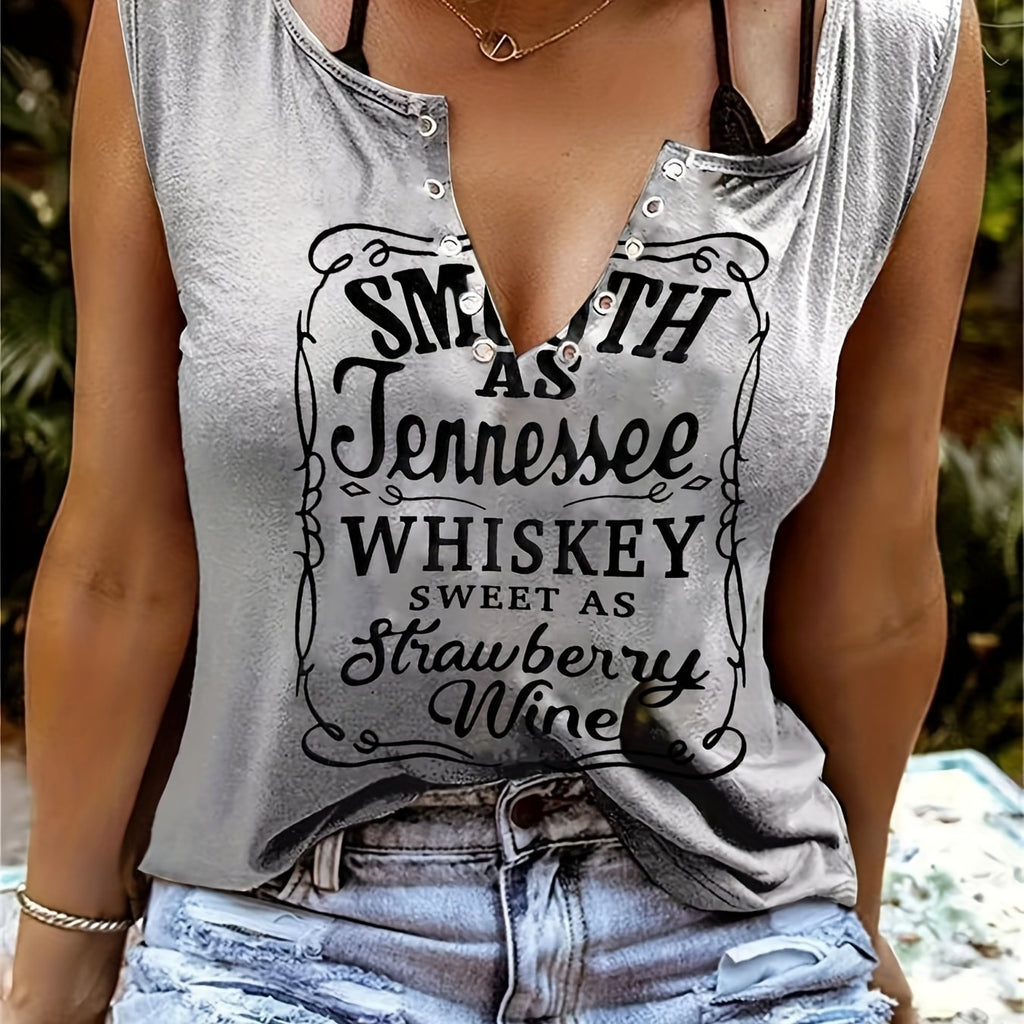 Smooth As Tennessee Whiskey Sweet As Strawberry Wine Shirt Ring Hole Sleeveless Sexy V-Neck Womens Country Music Tank Top