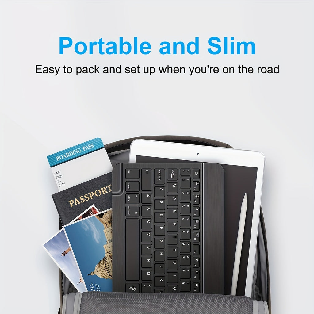 Geskik Vir Ipad, Ipad Pro, Ipad Mini, Ipad Air, Herlaaibare Ultradun Koordlose Sleutelbord Vir Apple, Iphone, Samsung Tablet Slimfoon IOS Android Windows, Draagbare Mini Koordlose 10 Duim Sleutelbord