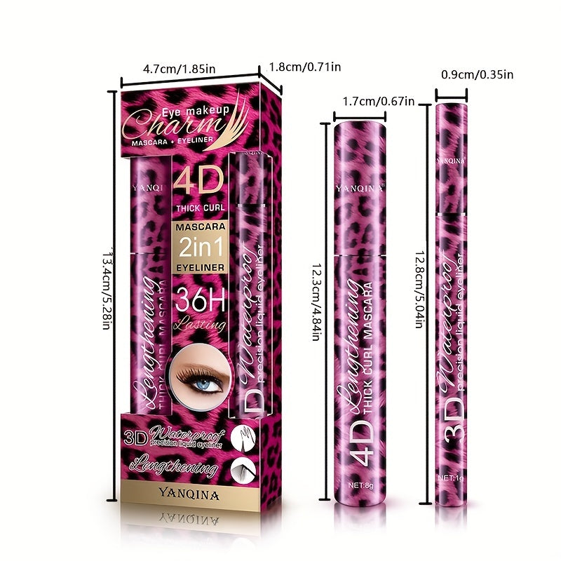 Leopard Makeup Set Black Mascara + Eyeliner Pen Waterproof 4D Fiber Mascaras