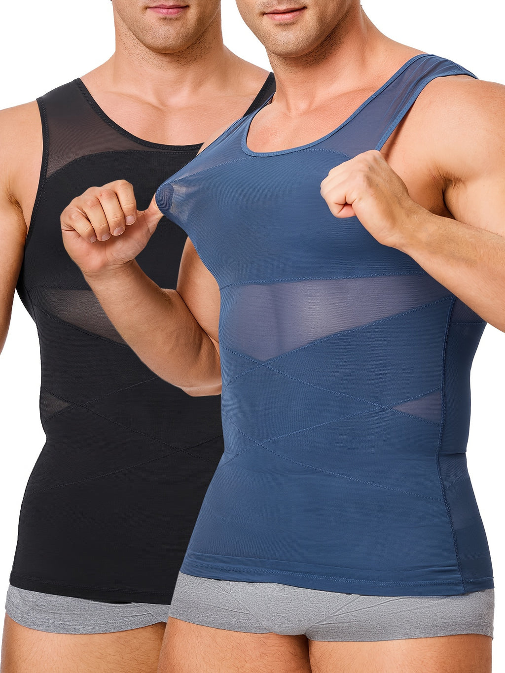SCARBORO Men's Compression Shirt for Body Shaper Slimming Vest Tight Tummy Underwear Tank Top