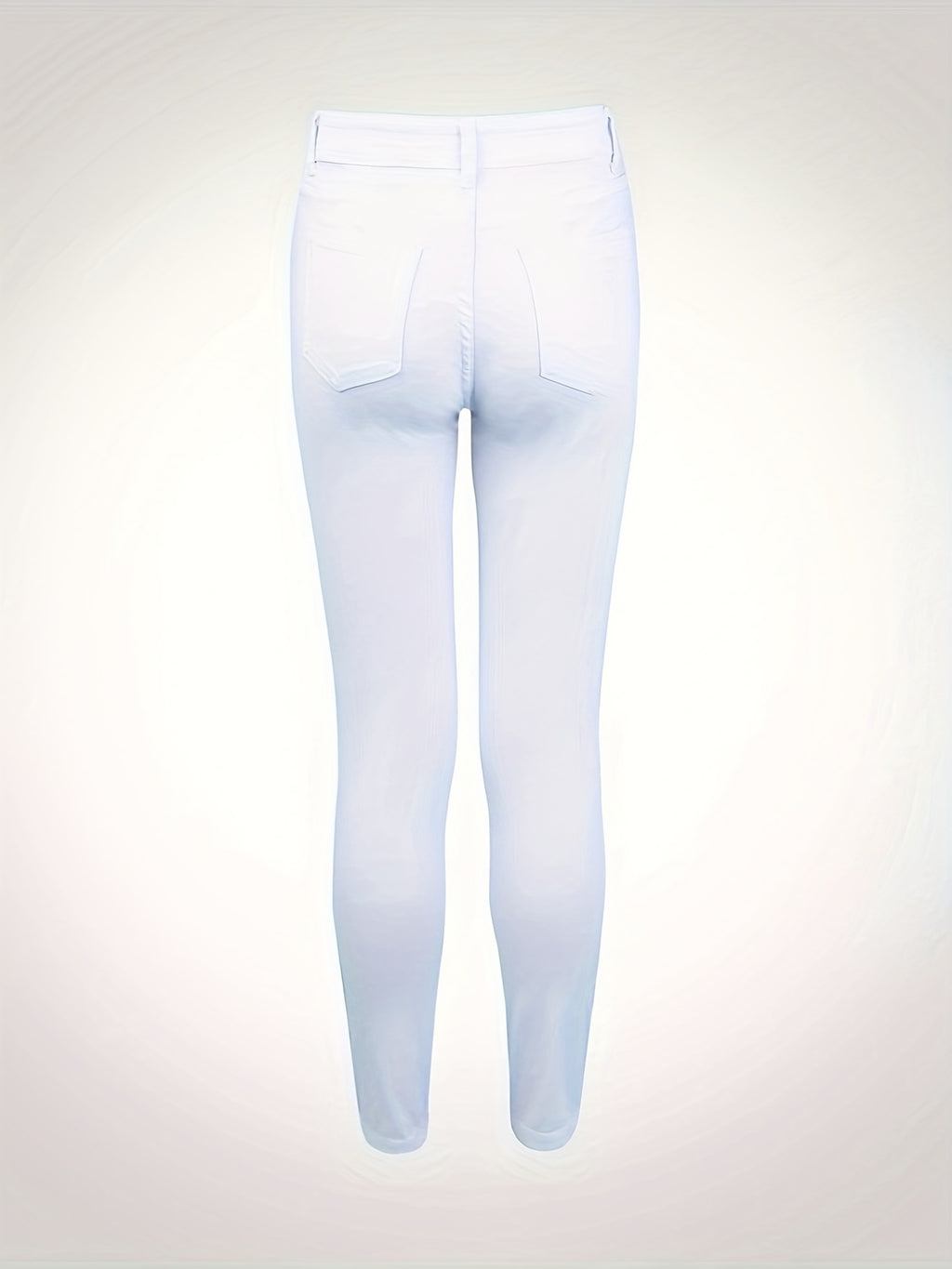White Ripped Holes Straigh Jeans, Slash Pockets Distressed Non-Stretch Denim Pants, Women's Denim Jeans & Clothing