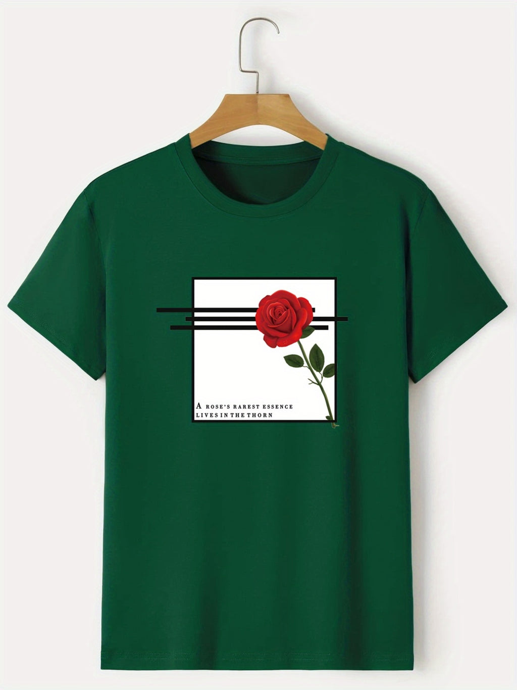 Men's Letter And Rose Graphic Crew Neck T-Shirts, Casual Sport Tees For Spring Summer