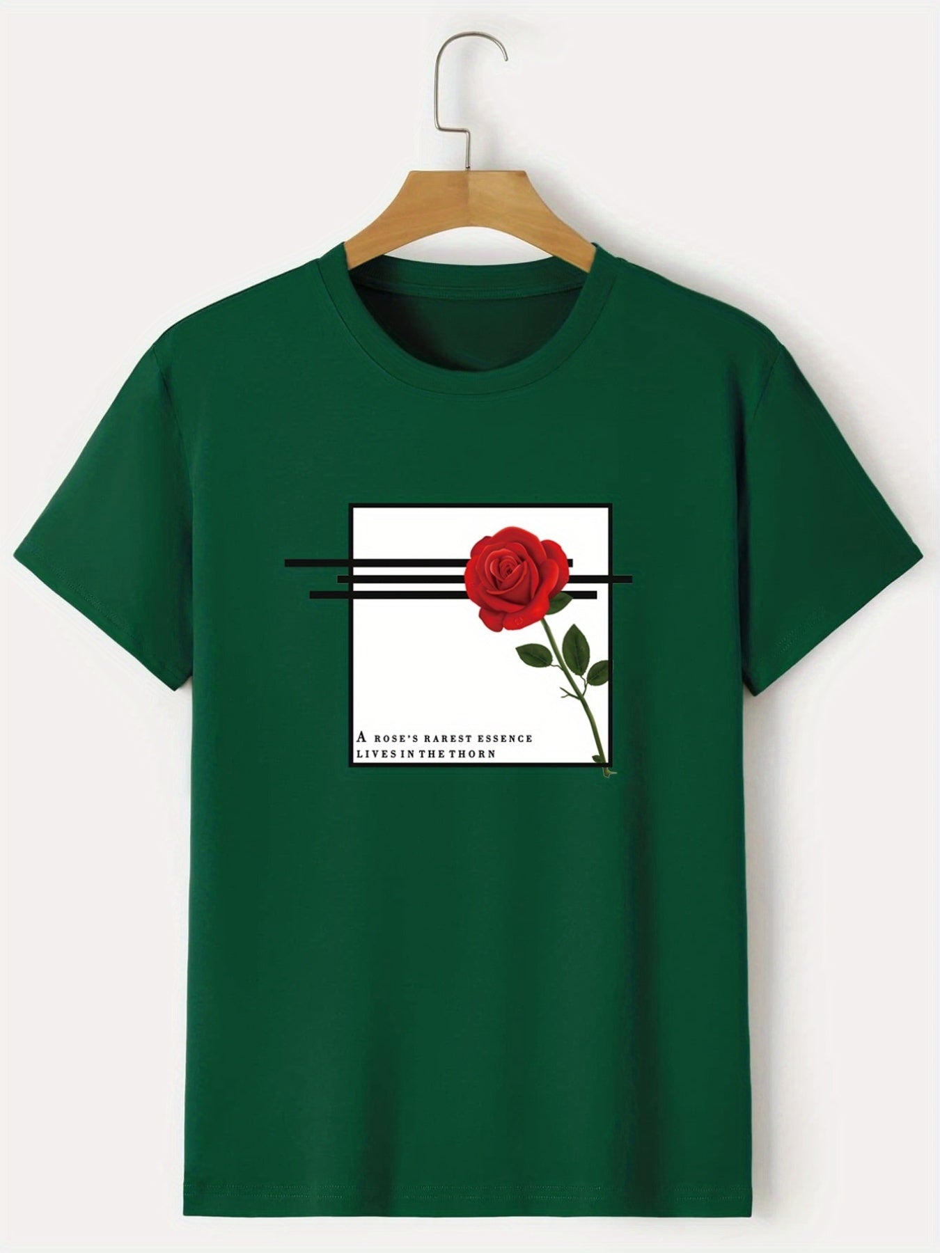 Men's Letter And Rose Graphic Crew Neck T-Shirts, Casual Sport Tees For Spring Summer
