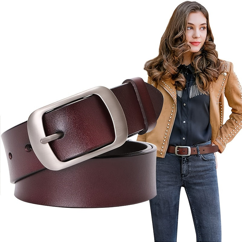 Women'S Genuine Leather Belt - Elegant Brown Leather Strap with Metallic-like buckle, for Jeans, Dresses, Formal & Everyday Outfits - Durable Everyday & Special Occasion Belt for Women, Versatile Fashion Accessory, Sophistica