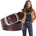 Women'S Genuine Leather Belt - Elegant Brown Leather Strap with Metallic-like buckle, for Jeans, Dresses, Formal & Everyday Outfits - Durable Everyday & Special Occasion Belt for Women, Versatile Fashion Accessory, Sophistica
