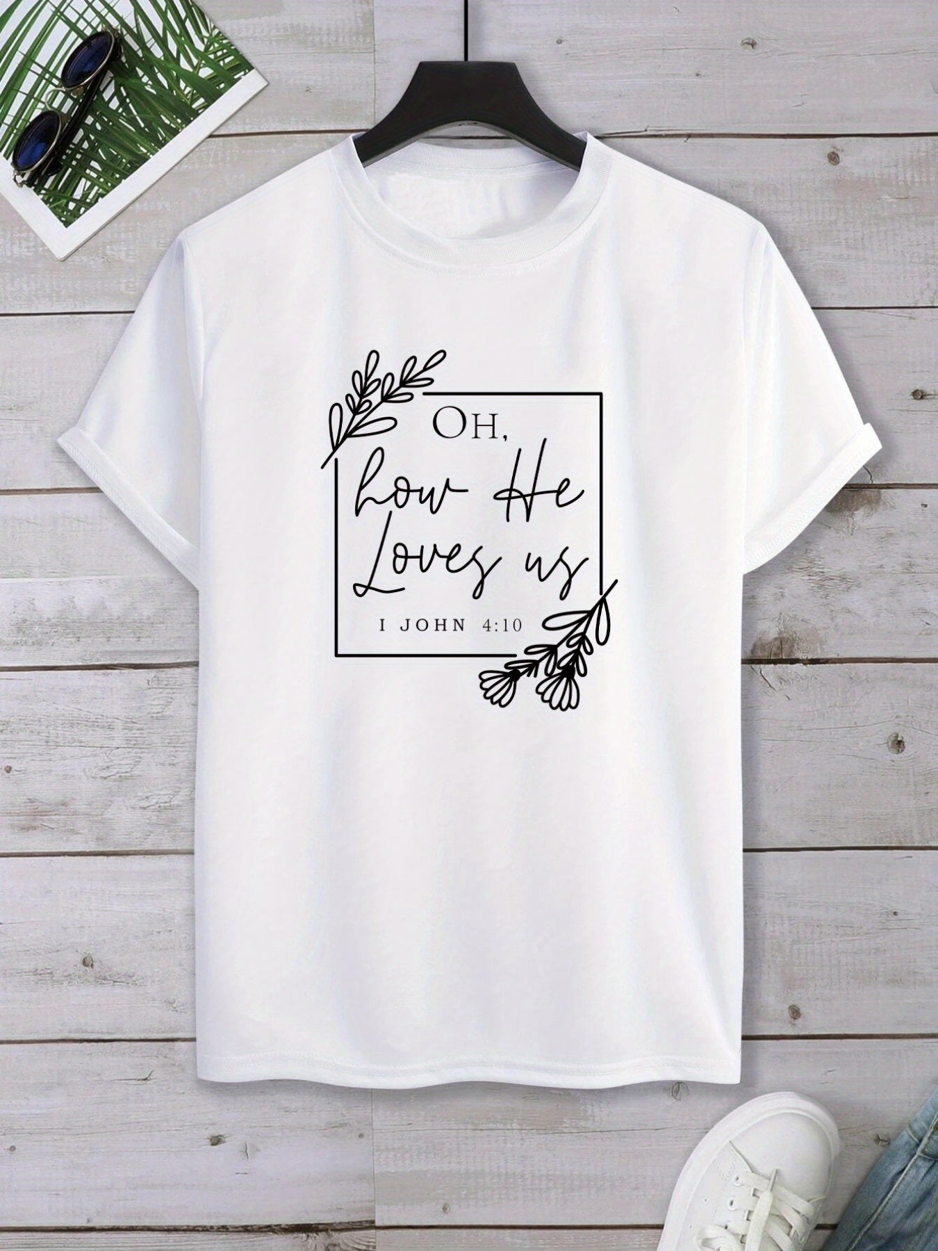 'Oh How He Loves Us' Round Neck T-shirts, Causal Tees, Short Sleeves Tops, Men's Summer Clothing