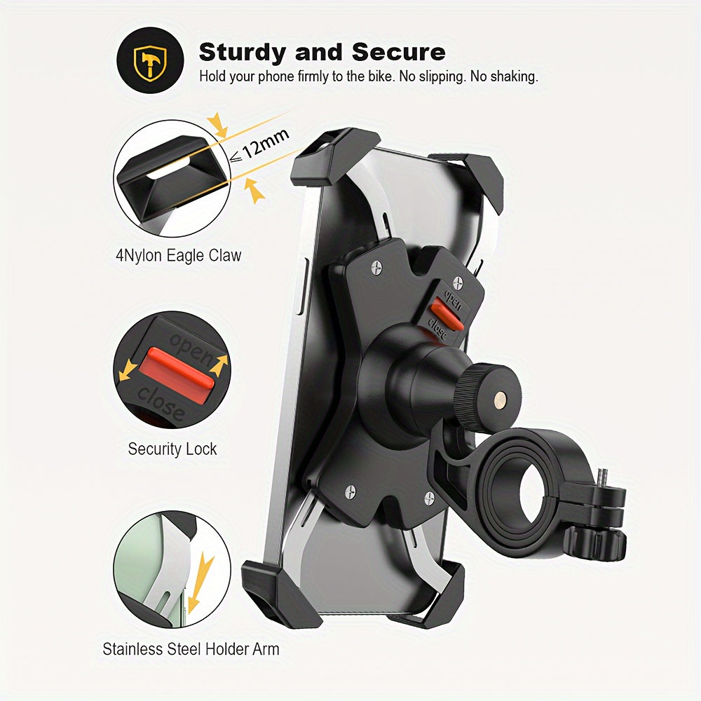 Bike Phone Mount Metal Motorcycle Handlebar Phone Holder Scooter Phone Clamp for 4.0-7.0 Inch Smartphone with 360° Rotation