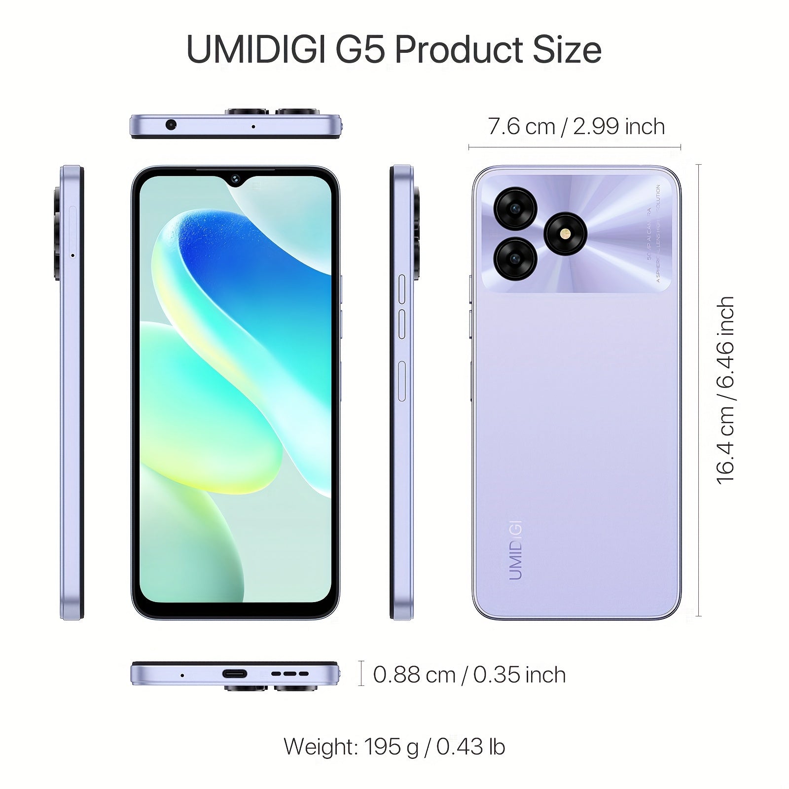 UMIDIGI Entsperrtes Handy, G5 Unisoc T606, 8GB +128GB Android 13 Smartphone Entsperrt Mit 6.6" Vollbild, 50MP+2MP+8MP AI Dreifachkamera, 5000mAh Akku Schnellladung Mobiltelefone