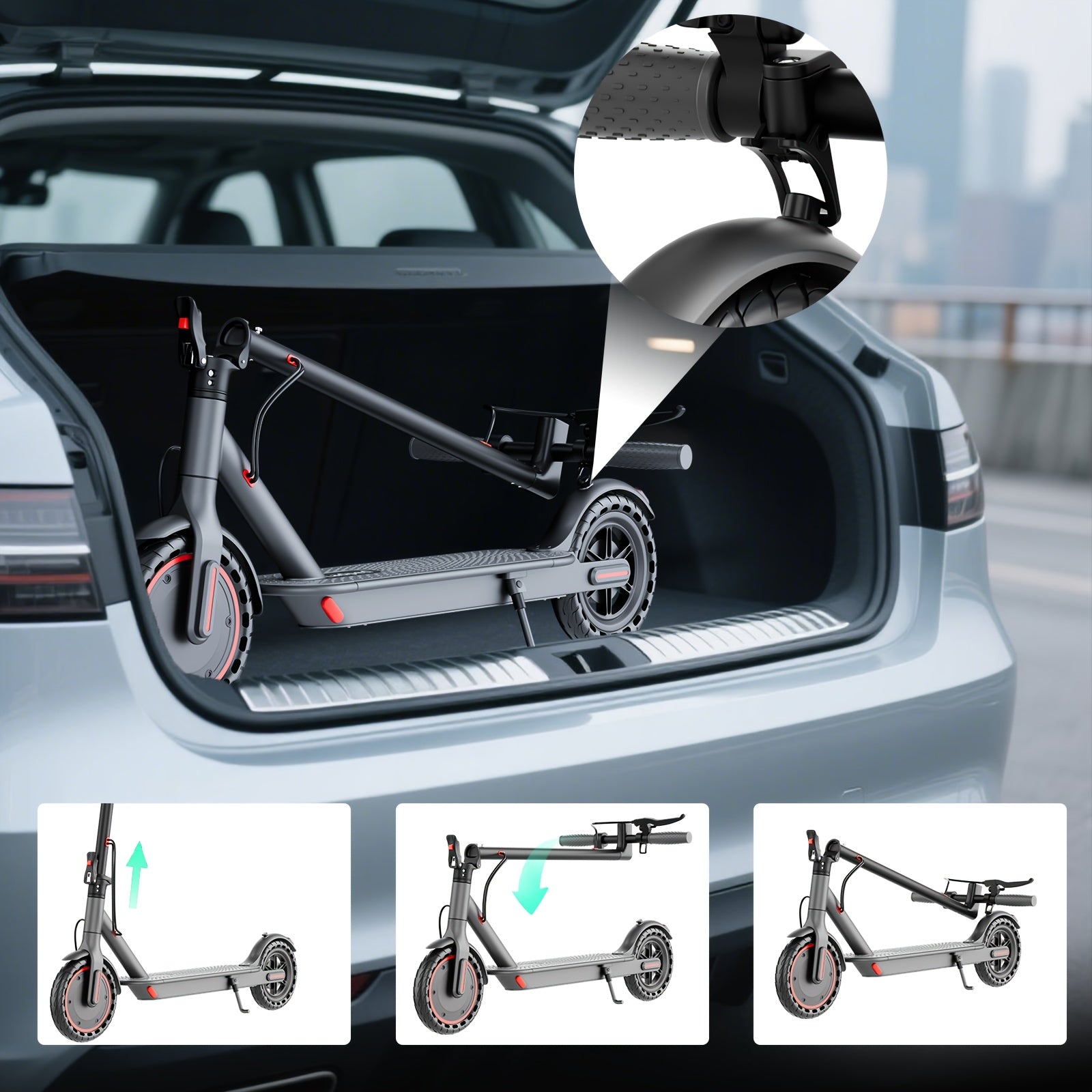 LADPED Electric Scooter, with a Motor Rated at 350/500W, Features a 36V Battery Ranging from 5.2AH to 10.5AH, Equipped with 8.5-Inch Anti-Slip Solid Tires