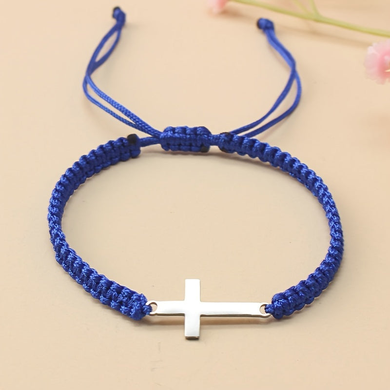 [Steel Cross Bracelet] Stainless Steel Adjustable 1pc Hand Woven Cross Bracelet | Men's Hand Jewelry