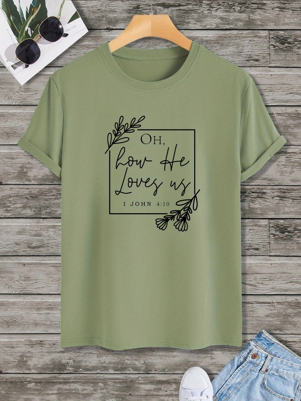 'Oh How He Loves Us' Round Neck T-shirts, Causal Tees, Short Sleeves Tops, Men's Summer Clothing