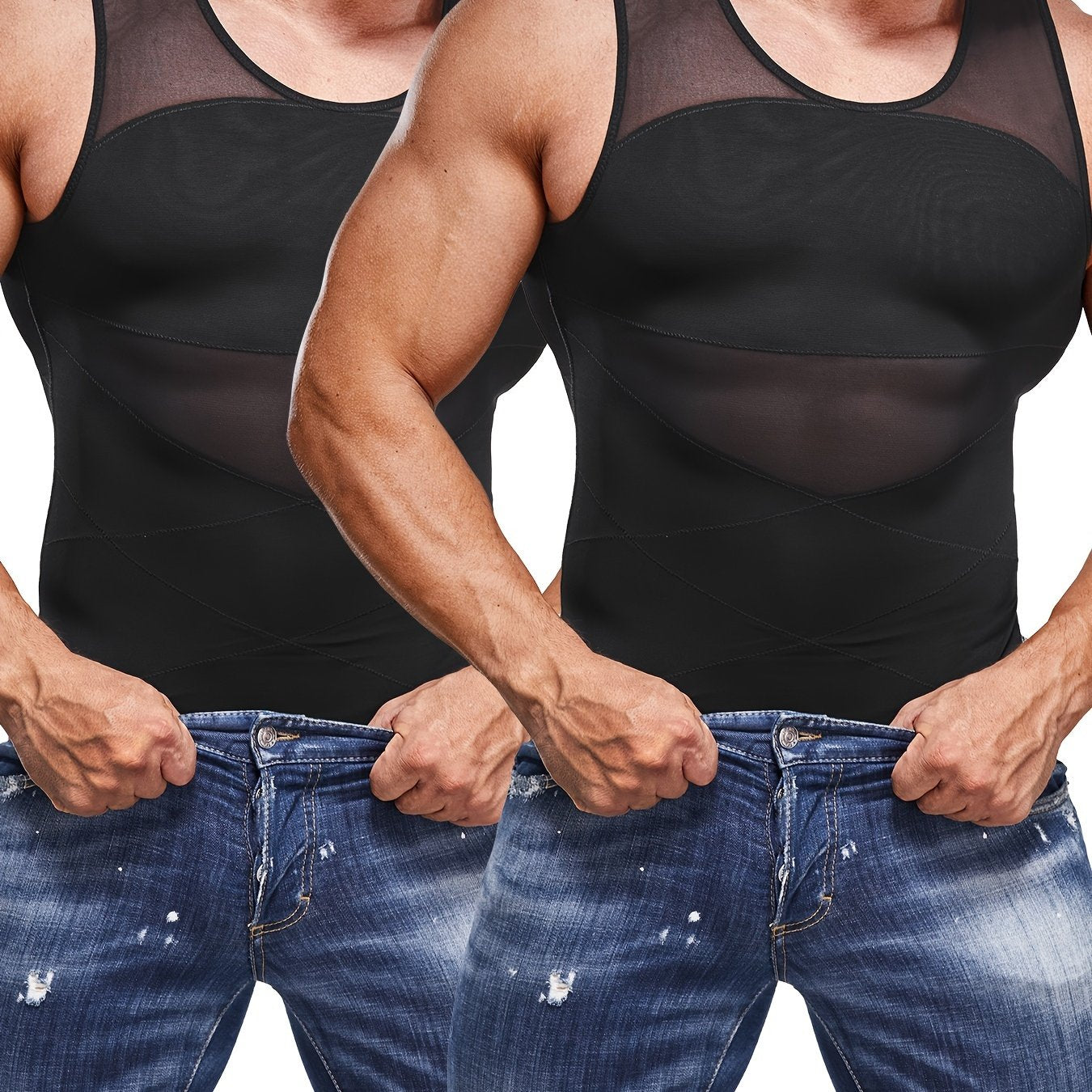 SCARBORO Men's Compression Shirt for Body Shaper Slimming Vest Tight Tummy Underwear Tank Top