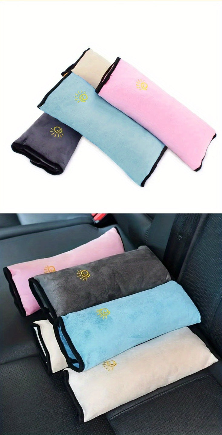 Soft Auto Seat Strap Headrest Neck Support - Car Seat Belt Pillow, Shoulder Pads, Safety Belt Protector Cushion, Comfortable Fabric Material for Enhanced Comfort and Safety, Car Comfort Accessory | Sun Design Pillow | Durable