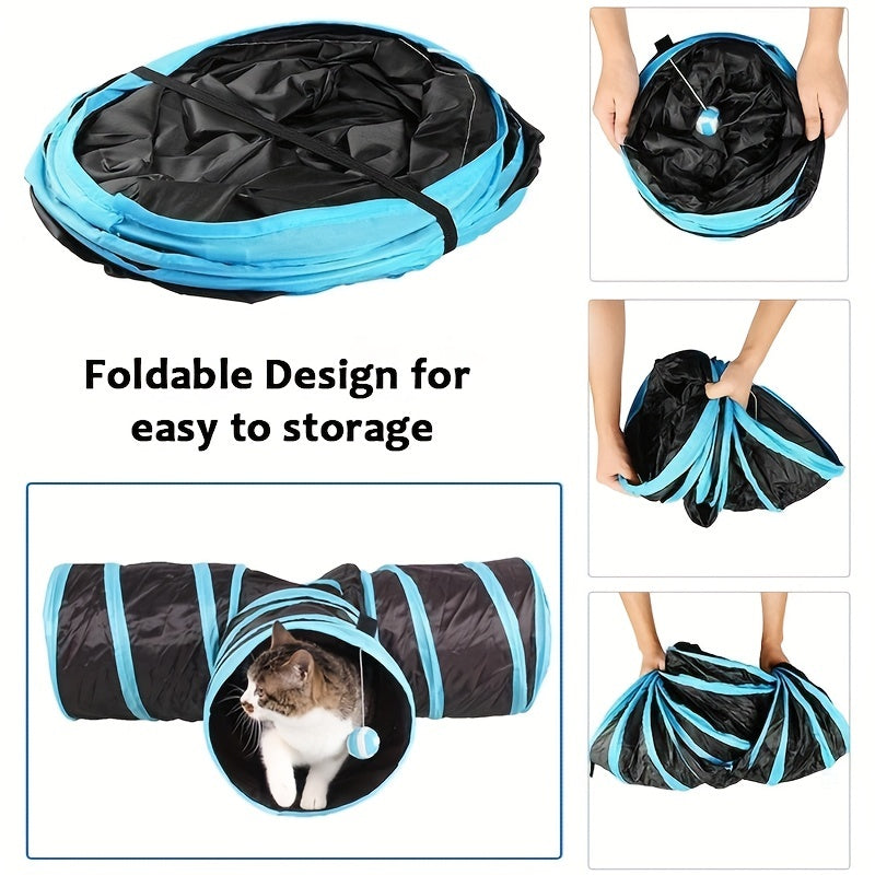 Cat Tunnel for Indoor Cats Large with Play Ball 2/3/4/5 Way Collapsible Interactive Peek Hole Pet Tube Toys for Puppy, Kitty, Kitten, Rabbit