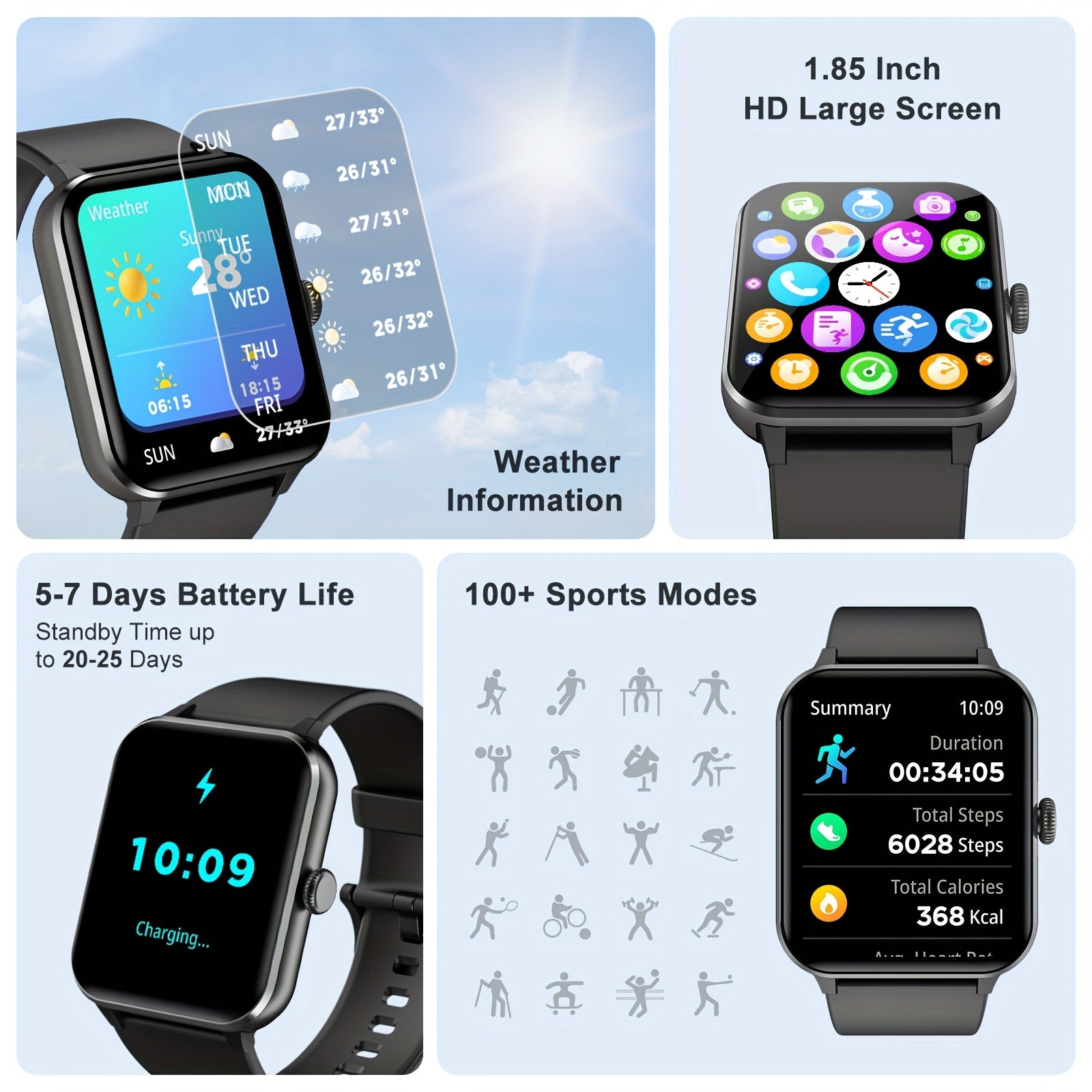 Smart Watch(Answer/Make Call), 1.85" Smart Watches for Men Women Voice Assistant, Push Message, 100+ Sport Modes, Fitness Activity Tracker, Weather, Stopwatch, Timer, Pedometer, Smartphone Watch, The Perfect Gift for Men And