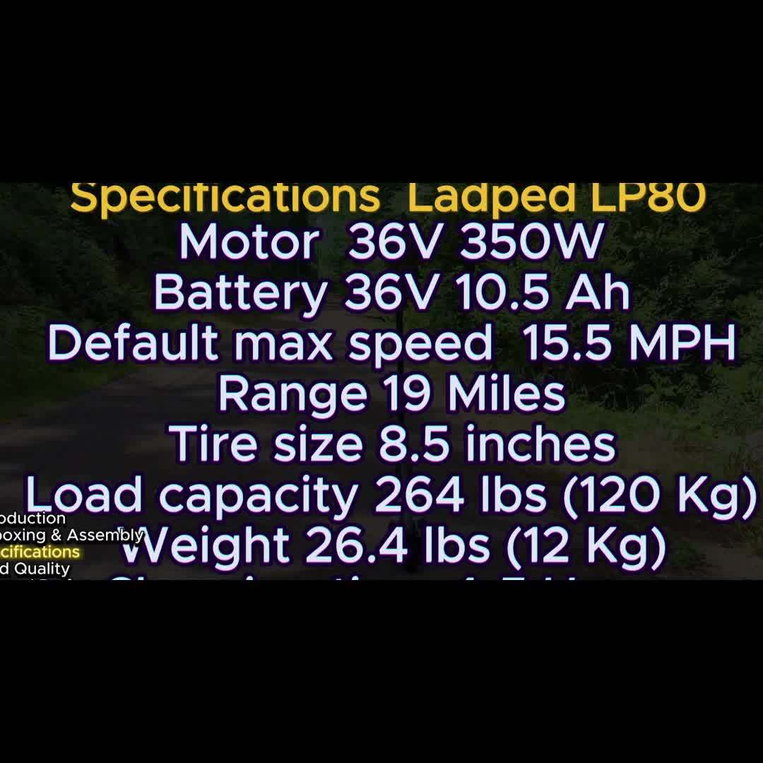 LADPED Electric Scooter, with a Motor Rated at 350/500W, Features a 36V Battery Ranging from 5.2AH to 10.5AH, Equipped with 8.5-Inch Anti-Slip Solid Tires