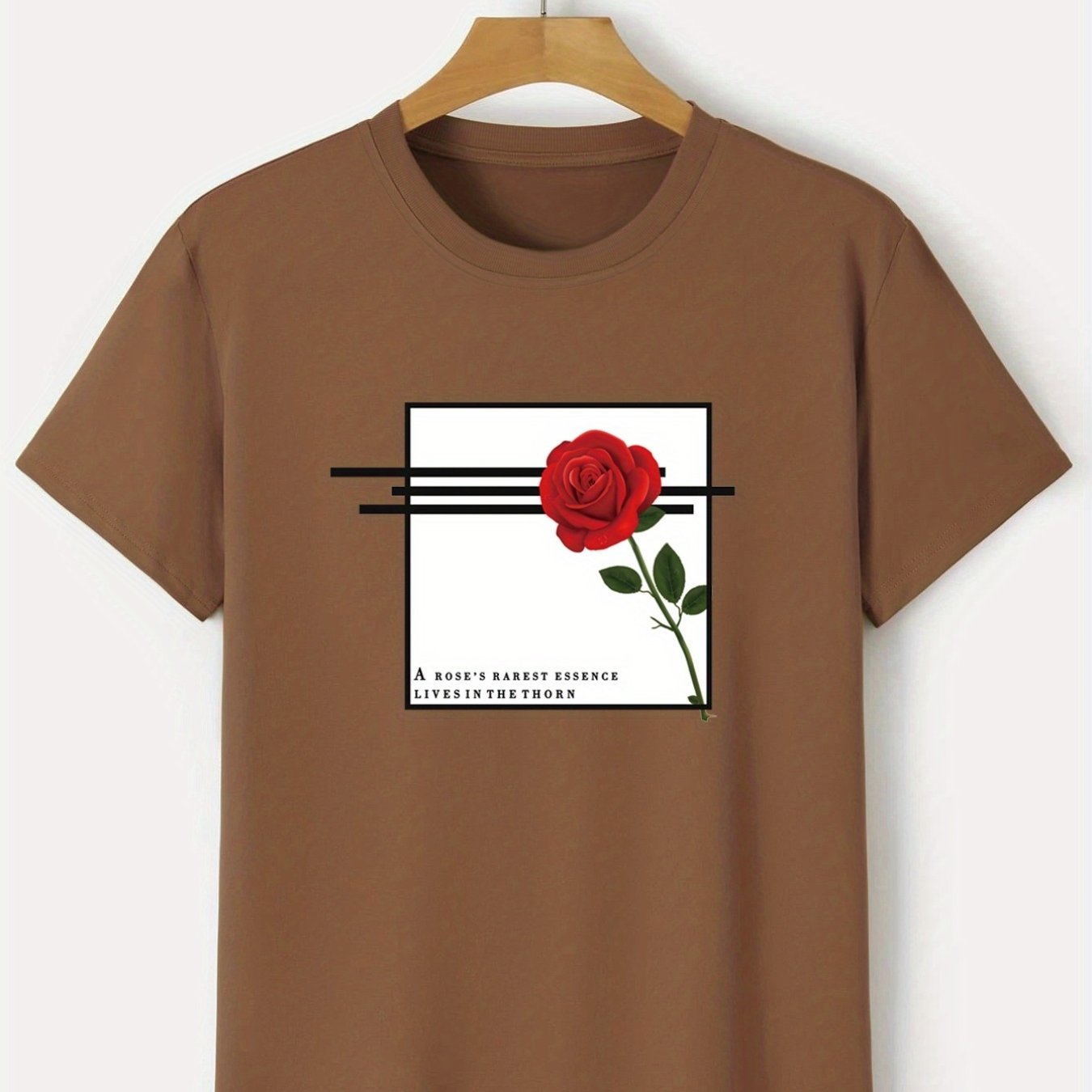 Men's Letter And Rose Graphic Crew Neck T-Shirts, Casual Sport Tees For Spring Summer