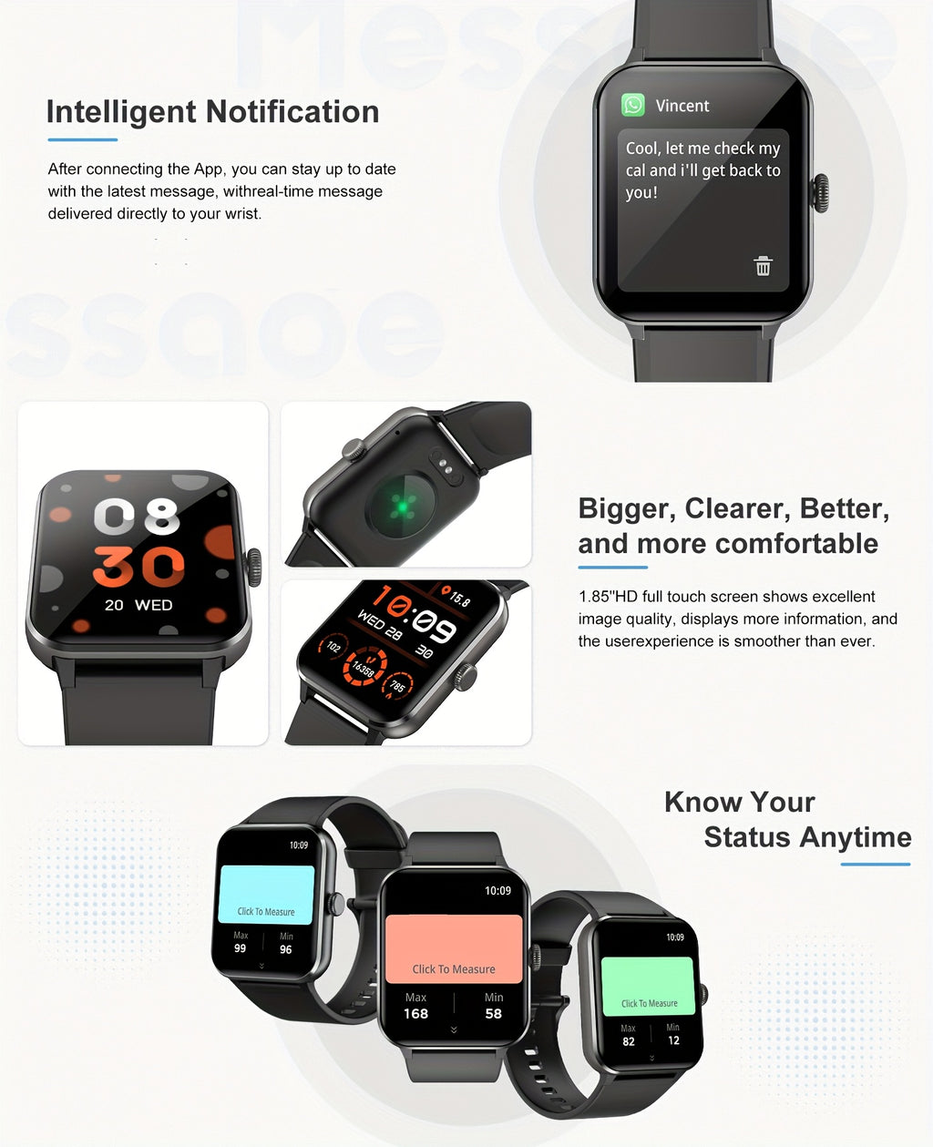 Smart Watch(Answer/Make Call), 1.85" Smart Watches for Men Women Voice Assistant, Push Message, 100+ Sport Modes, Fitness Activity Tracker, Weather, Stopwatch, Timer, Pedometer, Smartphone Watch, The Perfect Gift for Men And