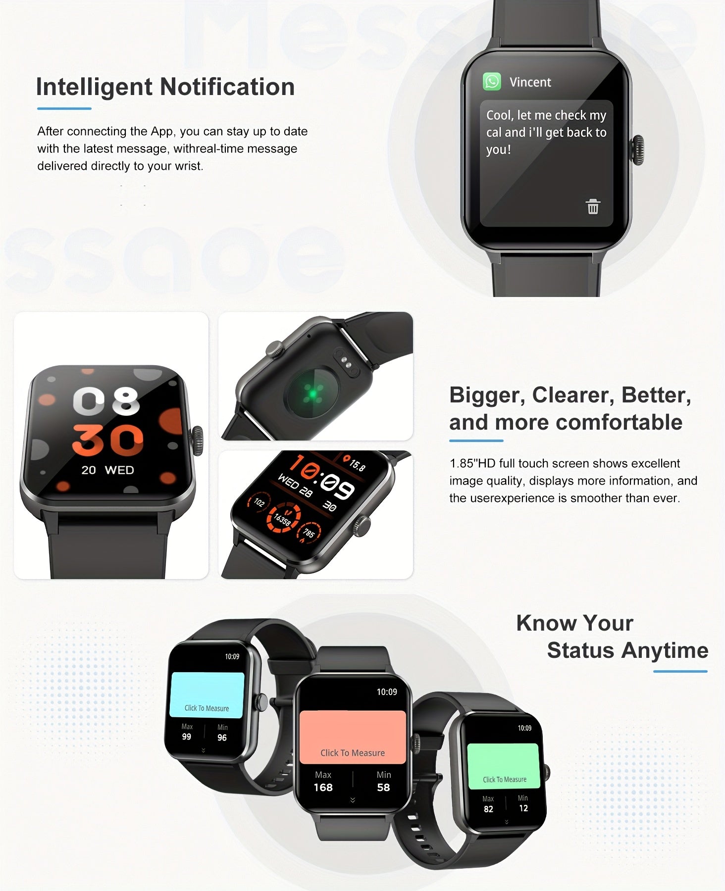 Smart Watch(Answer/Make Call), 1.85" Smart Watches for Men Women Voice Assistant, Push Message, 100+ Sport Modes, Fitness Activity Tracker, Weather, Stopwatch, Timer, Pedometer, Smartphone Watch, The Perfect Gift for Men And