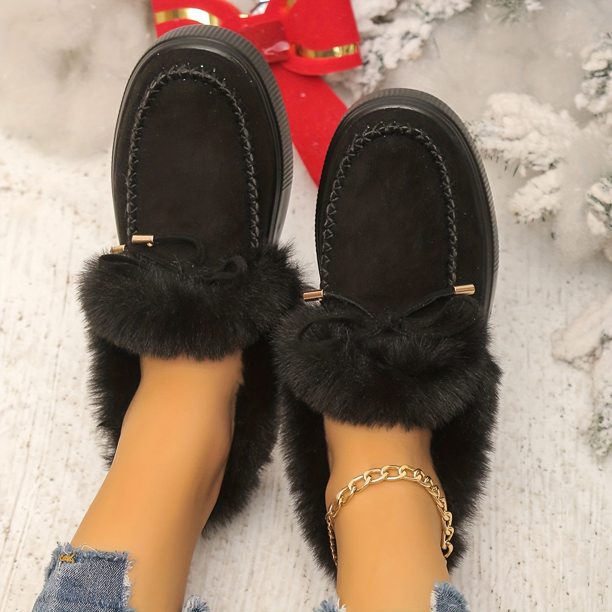Neue Damen Winter Stiefeletten Schneestiefel Plüsch Warme Slip-on Damen Schuhe Flats Übergröße