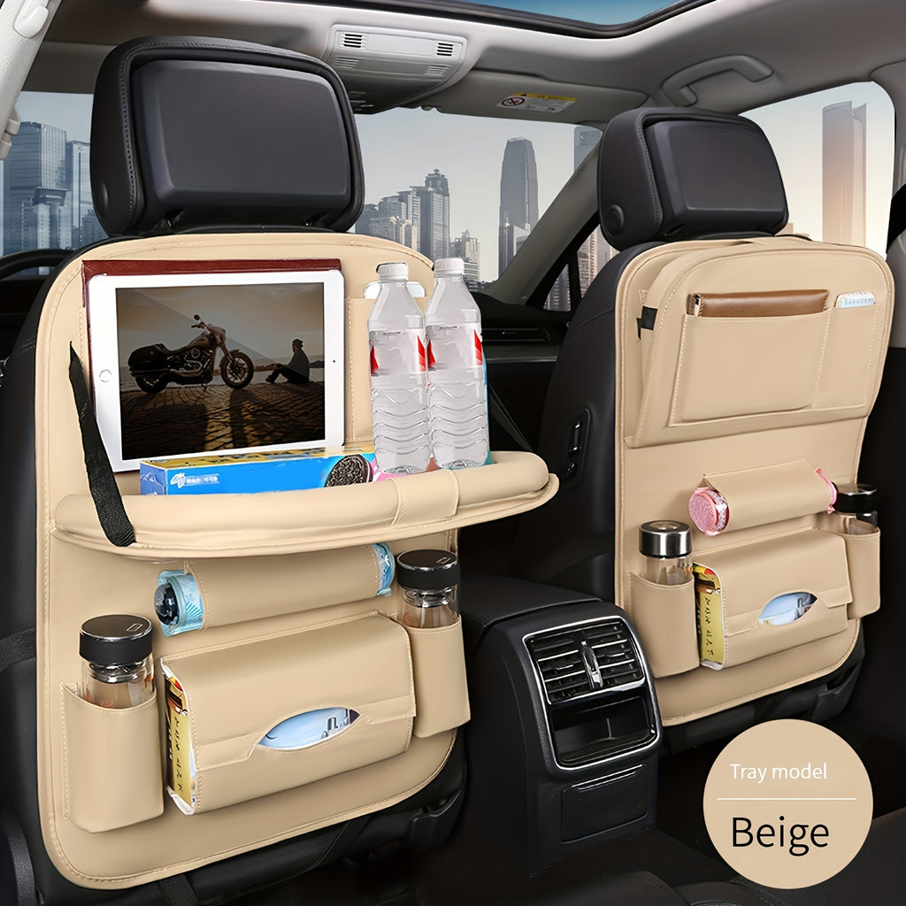 Upgrade Your Car With This Luxury PU Leather Storage Bag And Tray - Perfect For Snacks And Toys!